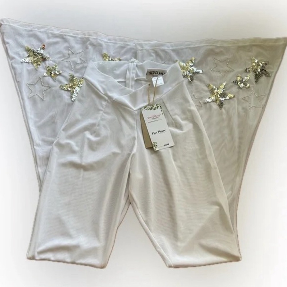 BNWT White Embellished Flared Pants - Women's Jumpsuit Bottoms - Picture 5 of 10